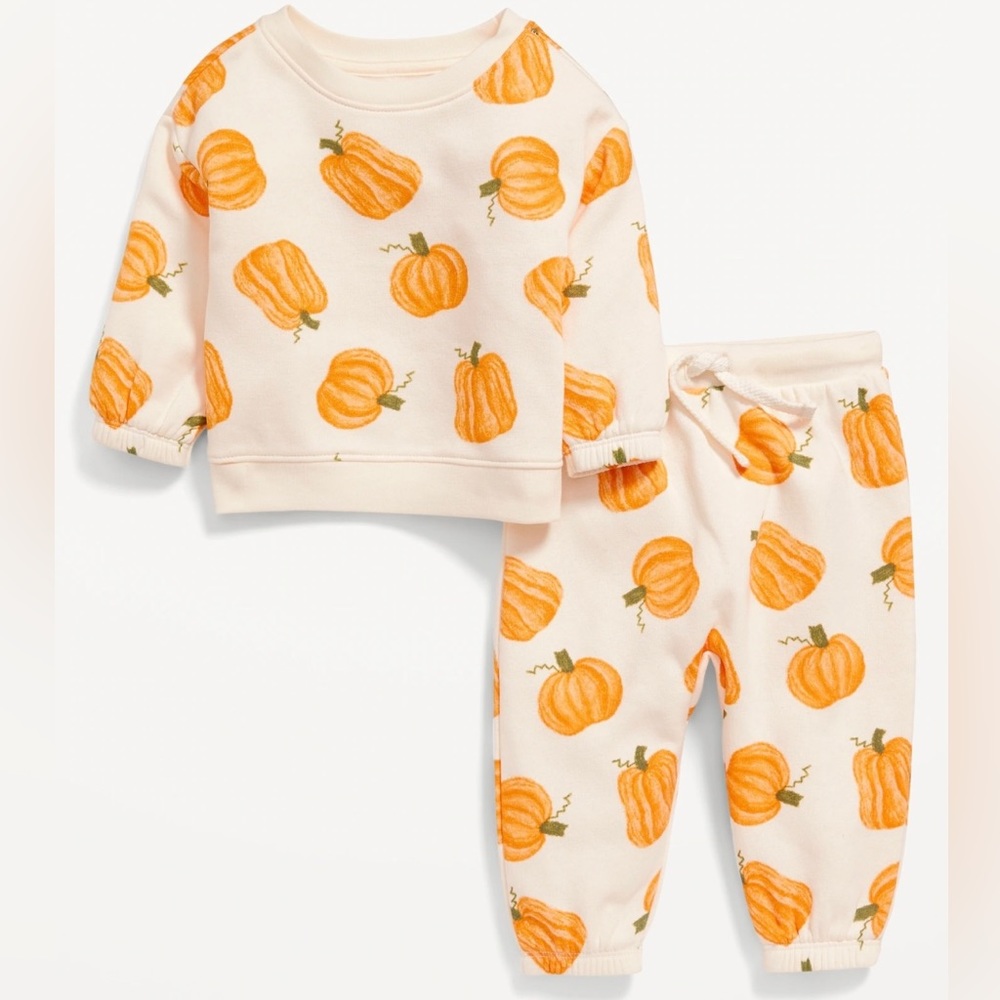 Old Navy Printed Crew Neck Sweatshirt & Sweatpants Set, Pumpkin Patch Orange